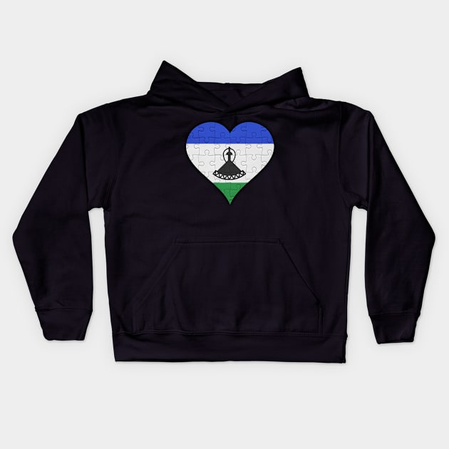 Basotho Jigsaw Puzzle Heart Design - Gift for Basotho With Lesotho Roots Kids Hoodie by Country Flags